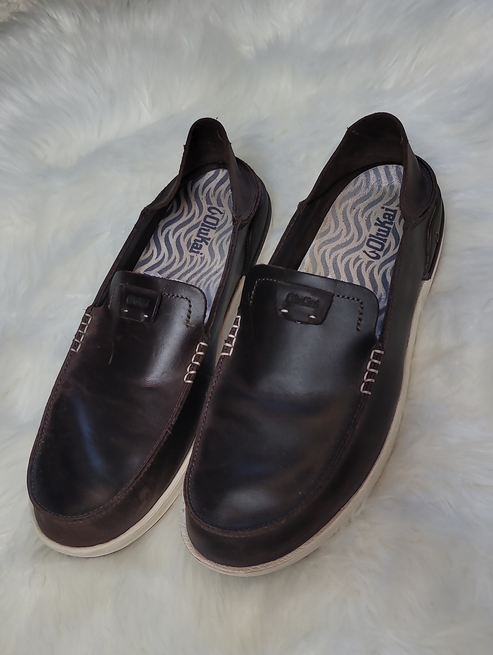 OluKai Kakaha Brown Leather Slip On Loafer Shoes Men's Size 12